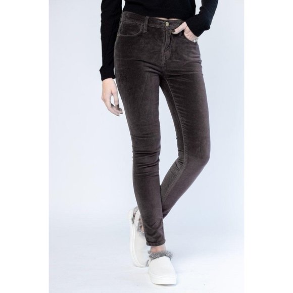Frame Le High Velveteen Skinny Charcoal Pants 24 - Picture 1 of 10